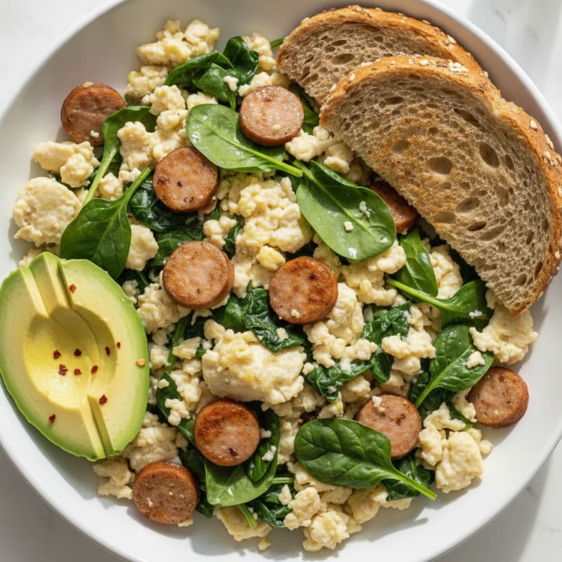 Egg White Scramble with Turkey Sausage and Spinach