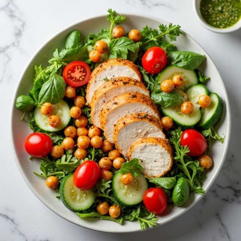 Herb-Roasted Chicken and Crispy Chickpea Fresh Salad