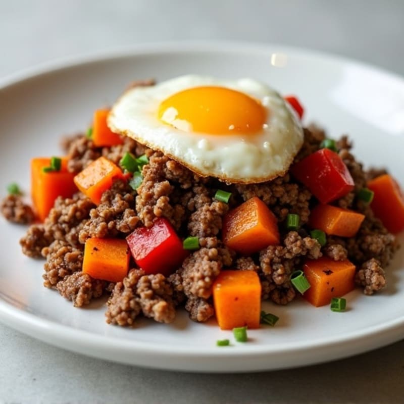 Ground Beef and Roasted Sweet Potato Hash