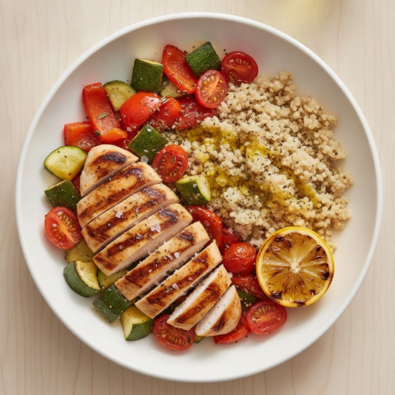 Grilled Chicken and Quinoa Bowl with Roasted Vegetables