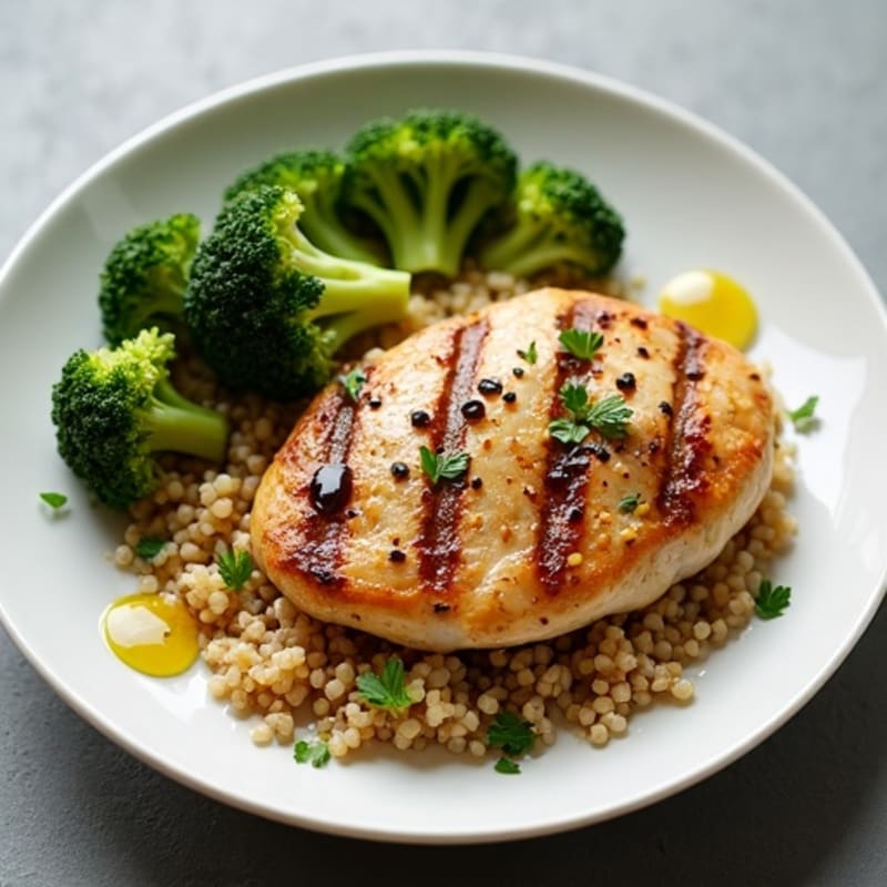 Grilled Chicken Breast with Quinoa and Roasted Broccoli