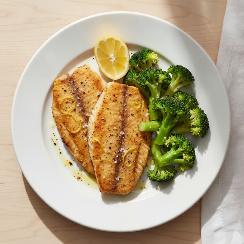 Seared Tilapia with Steamed Broccoli and Lemon