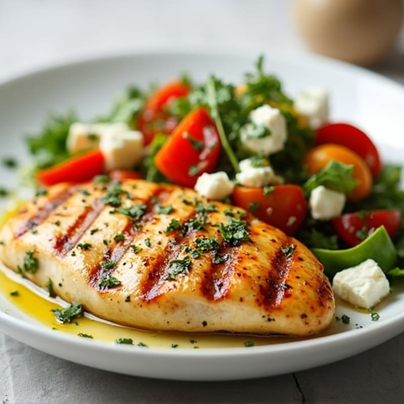 Grilled Lemon Herb Chicken with Fresh Vegetable and Creamy Feta Salad