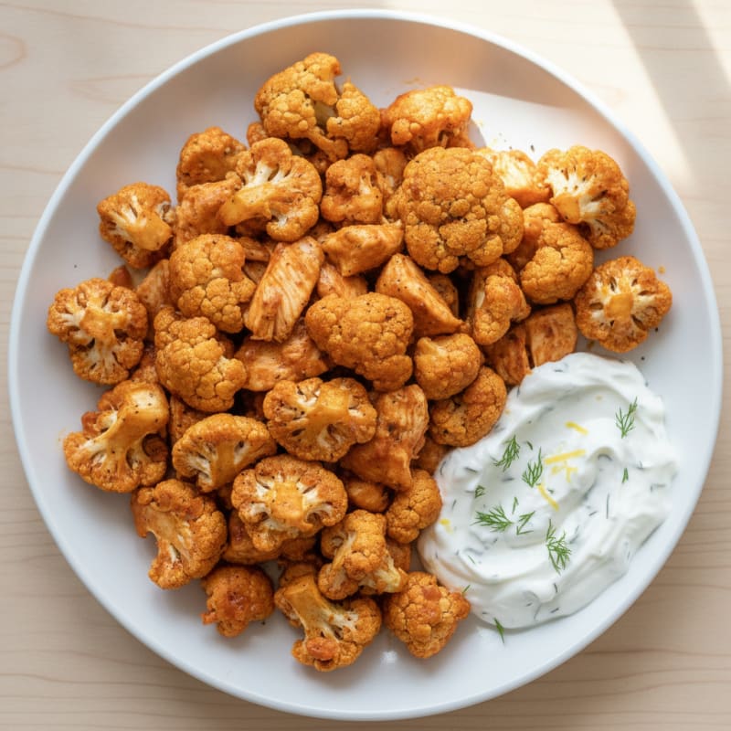 Buffalo Cauliflower and Chicken Bites with Greek Yogurt Ranch