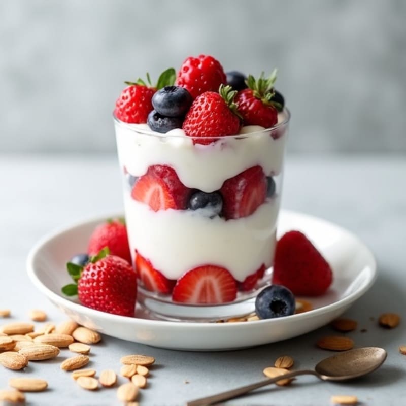 Greek Yogurt Protein Parfait with Mixed Berries and Almonds
