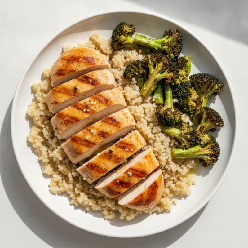 Grilled Chicken Breast with Quinoa and Roasted Broccoli
