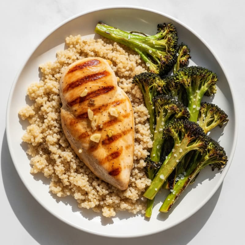 Grilled Chicken Breast with Quinoa and Roasted Broccoli