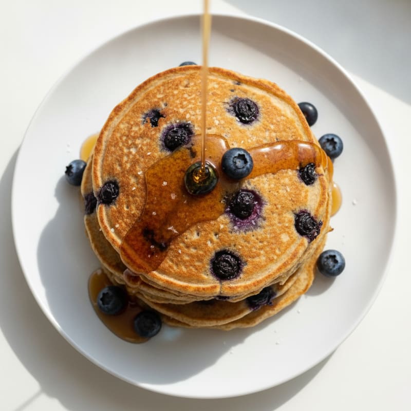 Blueberry Ricotta Pancakes with Maple Syrup