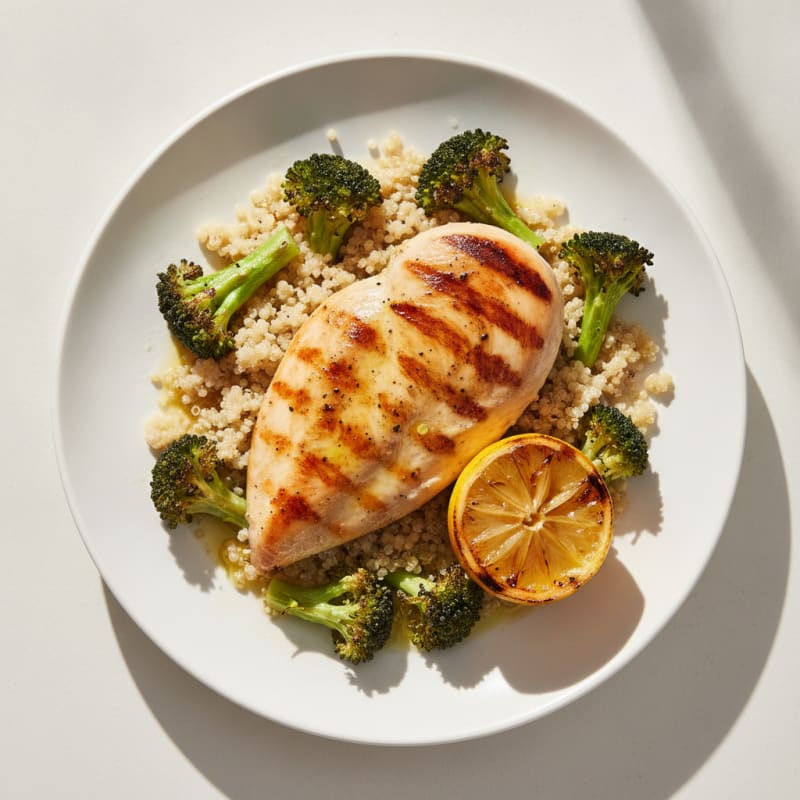 Grilled Chicken Breast with Quinoa and Roasted Broccoli