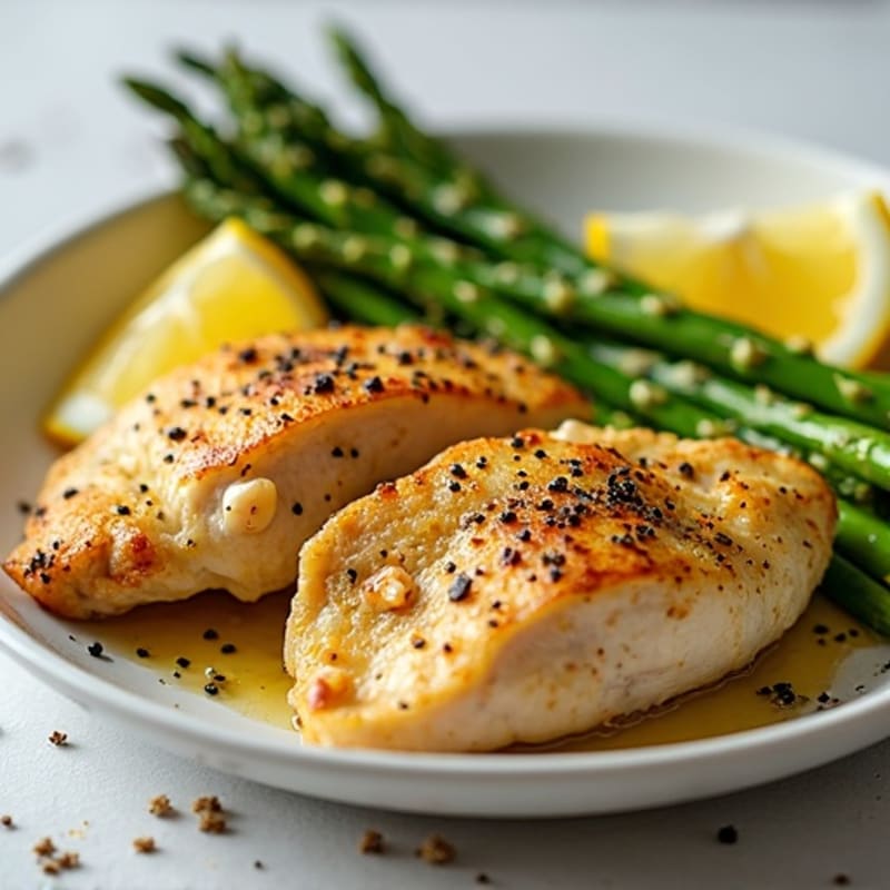 Pan-Seared Lemon Garlic Chicken with Roasted Asparagus