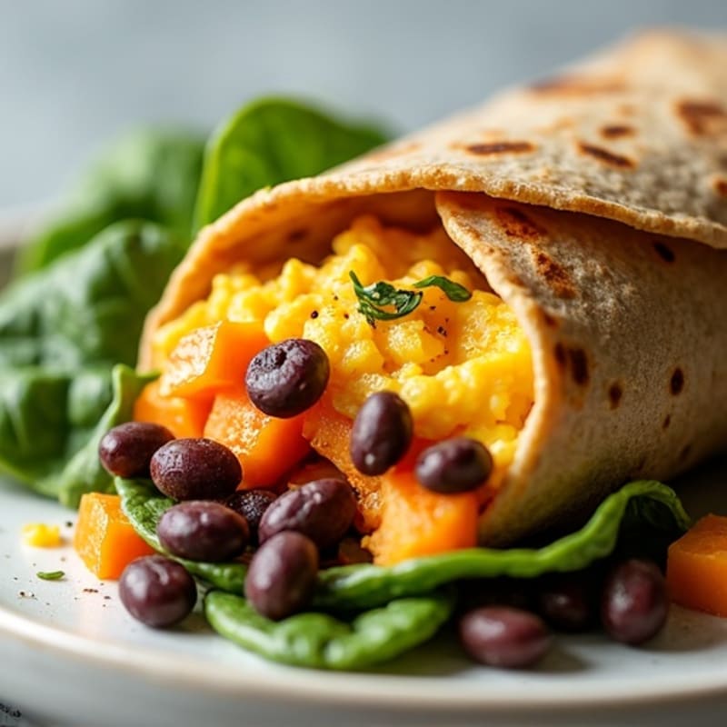 Hearty Egg, Black Bean, and Roasted Sweet Potato Breakfast Burrito