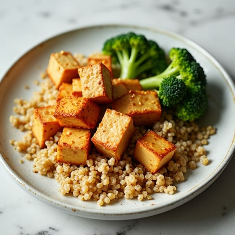 Crispy Peanut Tofu with Roasted Broccoli and Quinoa