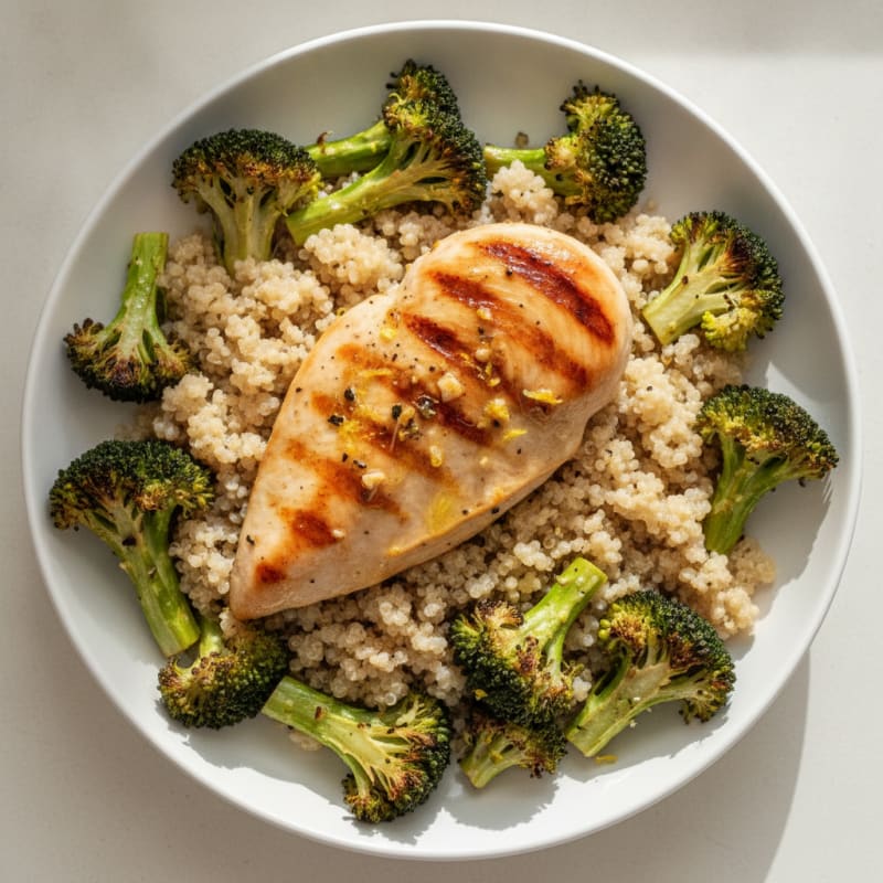 Grilled Chicken Breast with Roasted Broccoli and Quinoa