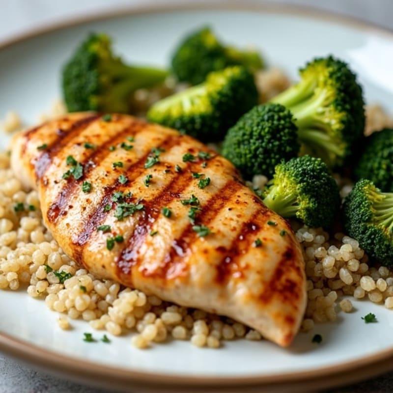 Grilled Chicken Breast with Quinoa and Roasted Broccoli