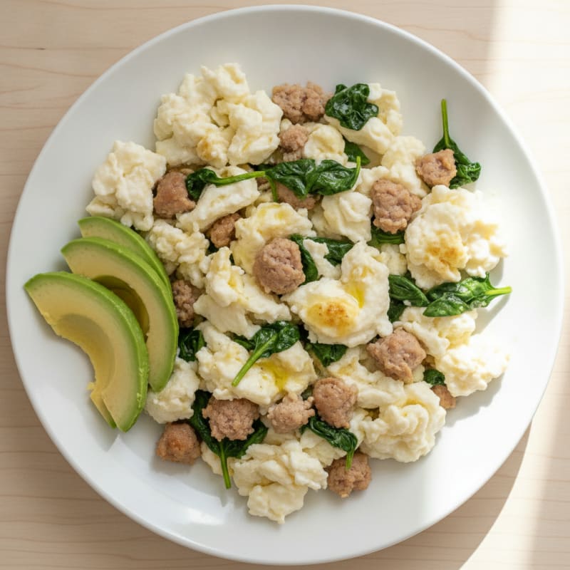 Egg White Scramble with Turkey Sausage and Spinach