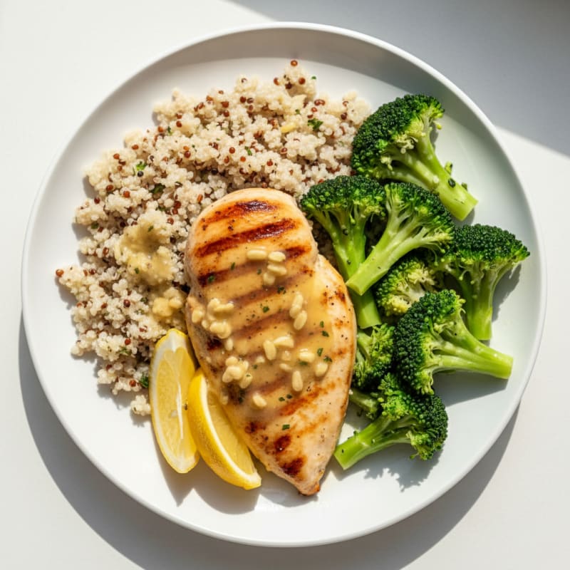Grilled Chicken Breast with Steamed Broccoli and Quinoa
