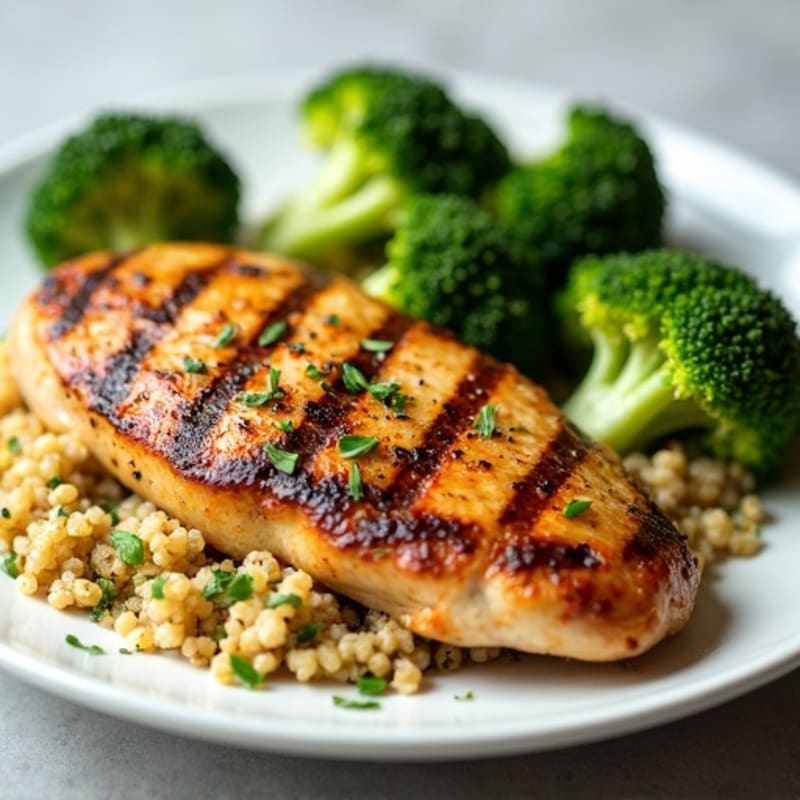 Grilled Chicken Breast with Quinoa and Roasted Broccoli