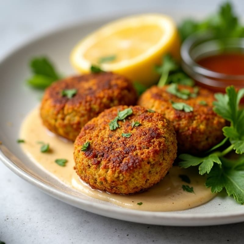 Crispy Baked Falafel with Lemon-Garlic Tahini