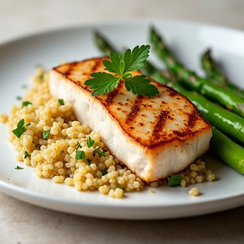 Perfectly Seared Lemon-Herb Tuna with Roasted Asparagus and Quinoa