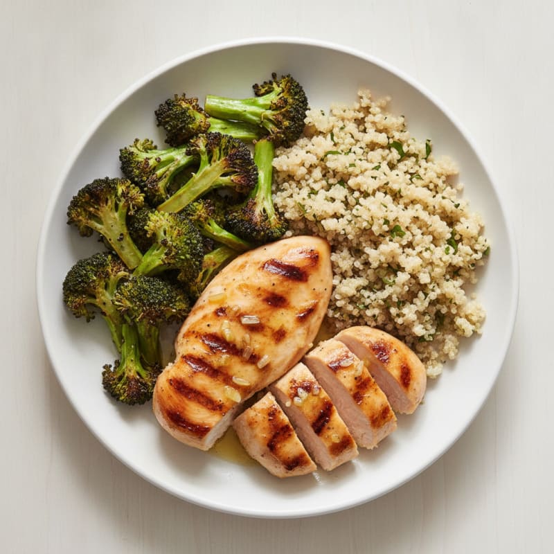 Grilled Chicken Breast with Roasted Broccoli and Quinoa