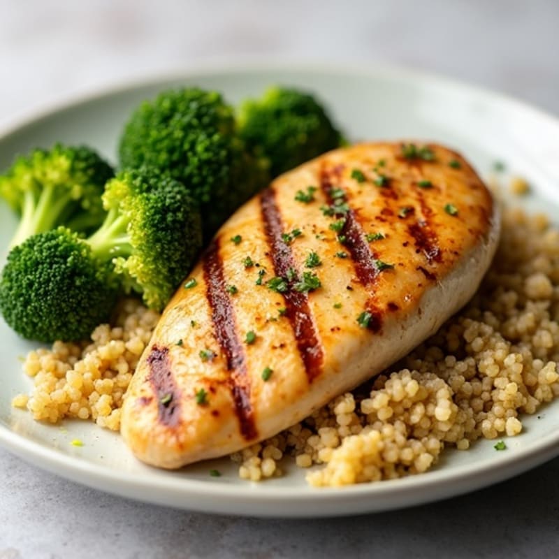 Grilled Chicken Breast with Quinoa and Steamed Broccoli