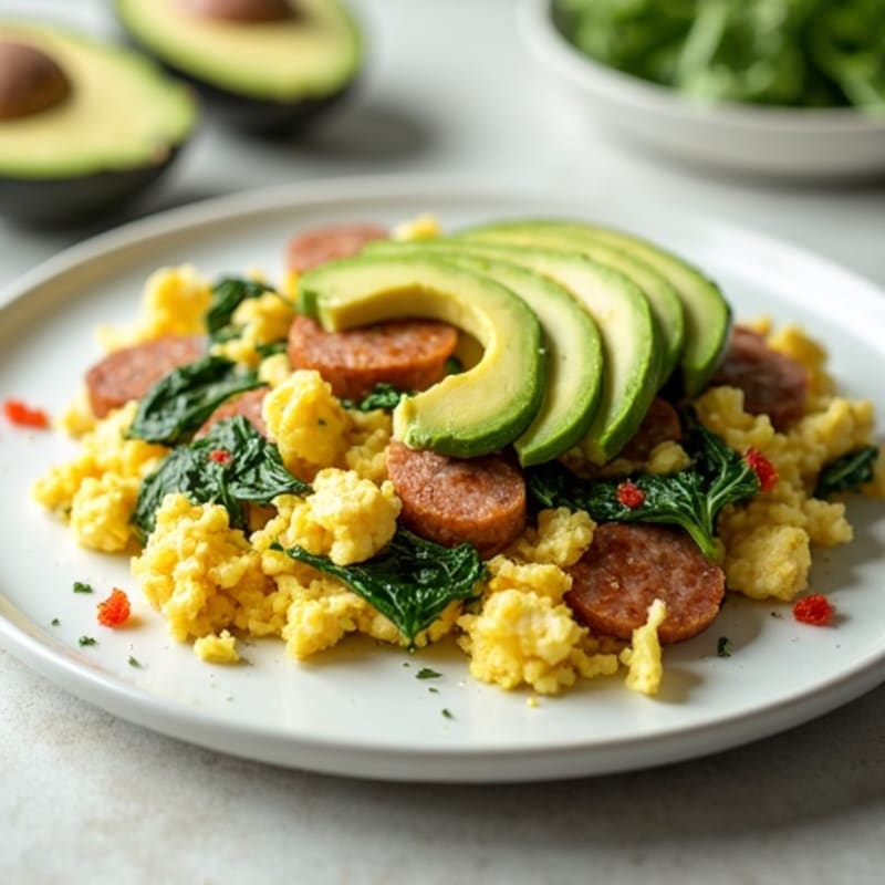 Egg White Spinach Scramble with Turkey Sausage