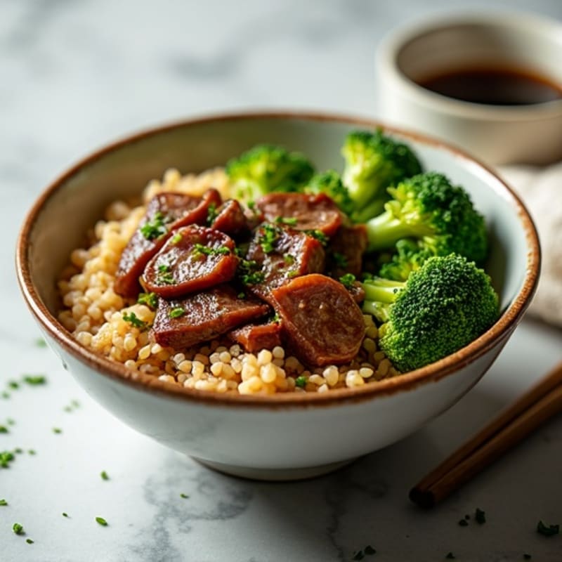 Garlic-Ginger Beef and Crisp Broccoli Brown Rice Bowl