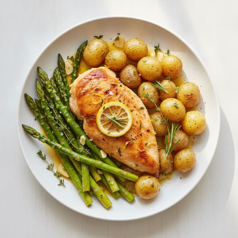 Lemon Herb Roasted Chicken with Asparagus