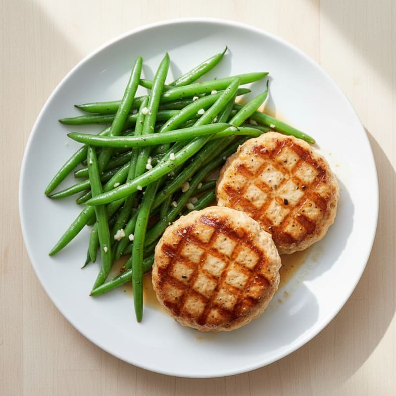 Seared Turkey Patties with Garlic Green Beans