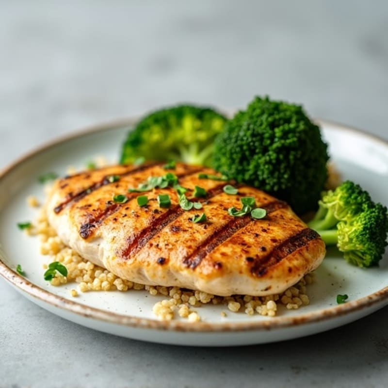 Grilled Chicken Breast with Quinoa and Roasted Broccoli