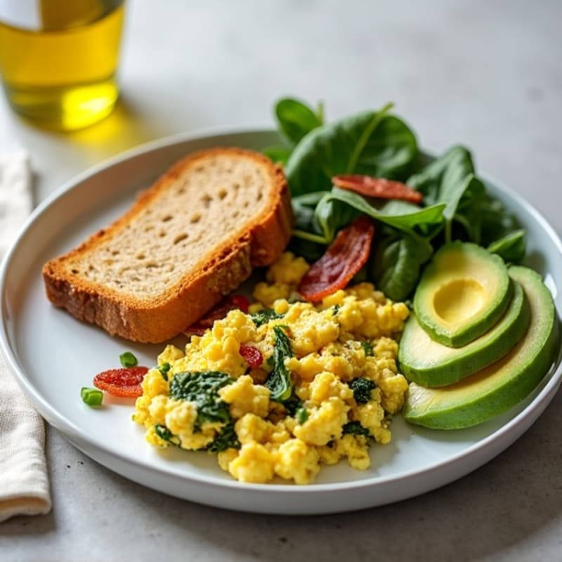 Cottage Cheese Scramble with Spinach and Turkey Bacon