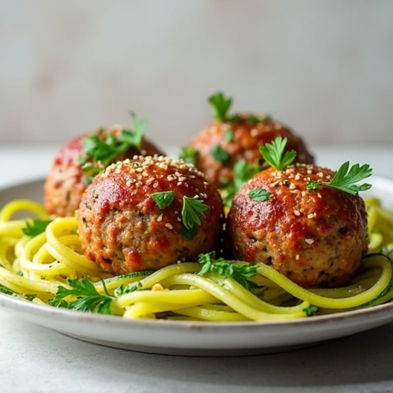 Garlic Parmesan Ground Turkey Meatballs with Zucchini Noodles