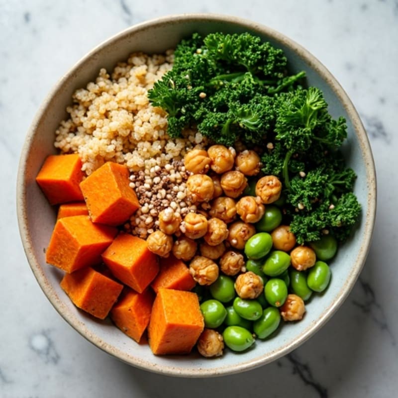 Roasted Sweet Potato Quinoa Bowl with Crispy Chickpeas
