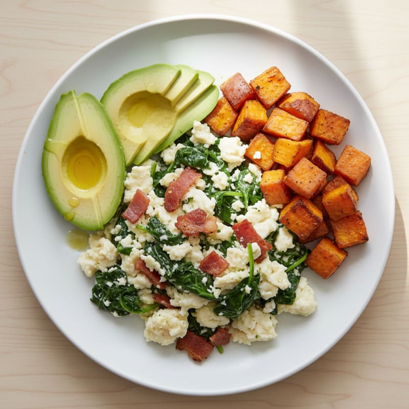 Egg White Scramble with Spinach and Turkey Bacon