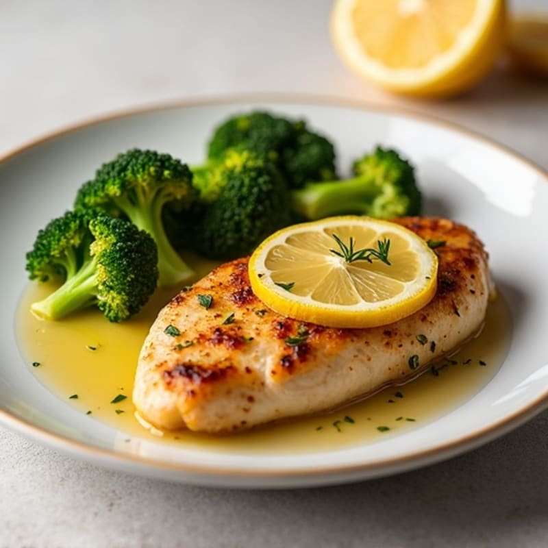 Lemon-Garlic Pan-Seared Chicken with Crispy Roasted Broccoli