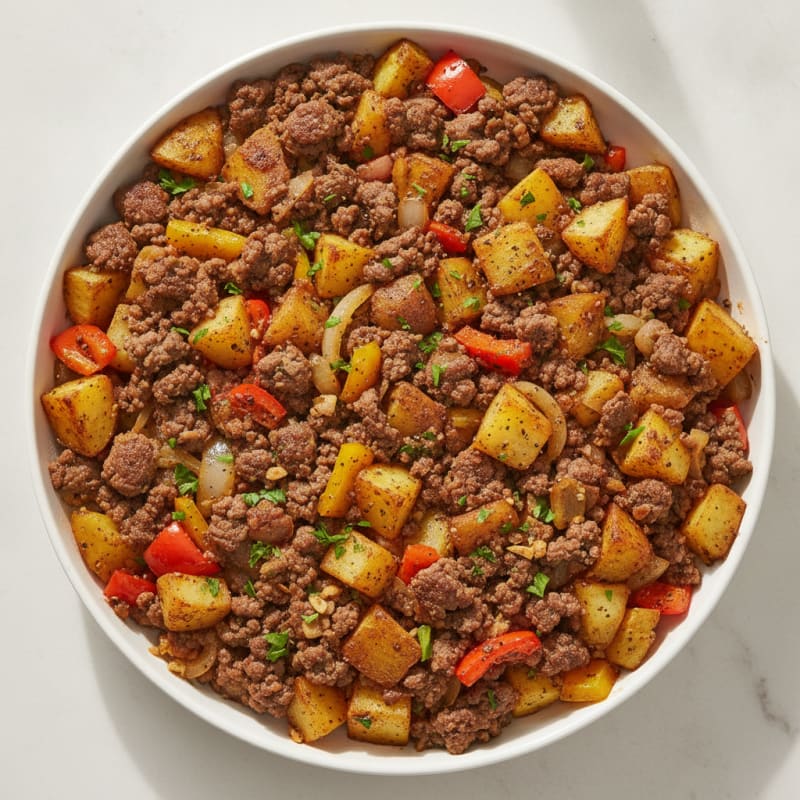 Ground Beef and Roasted Potatoes Skillet