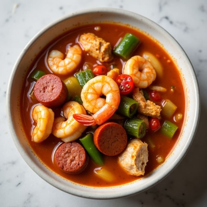 Hearty Spicy Chicken, Shrimp, and Lean Sausage Gumbo