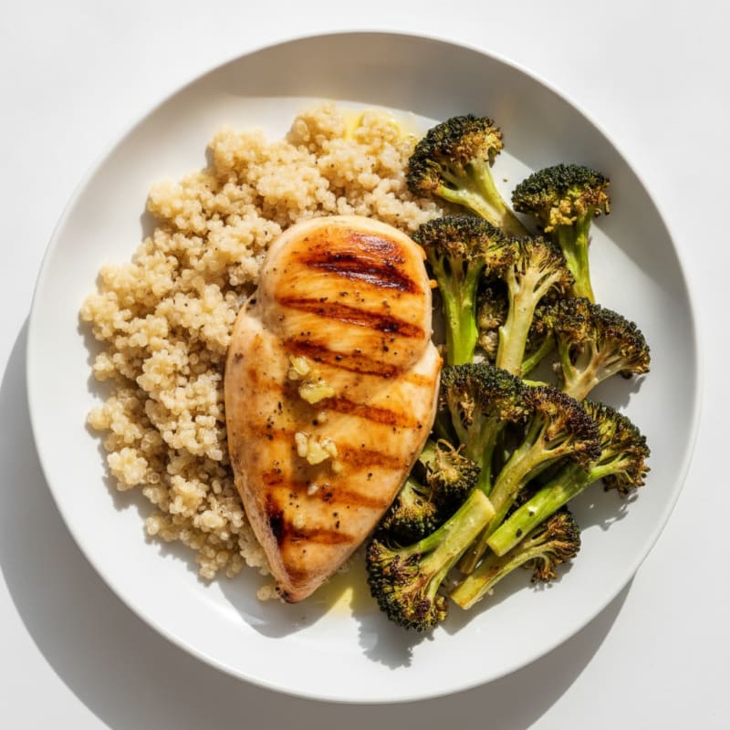 Grilled Chicken Breast with Roasted Broccoli and Quinoa