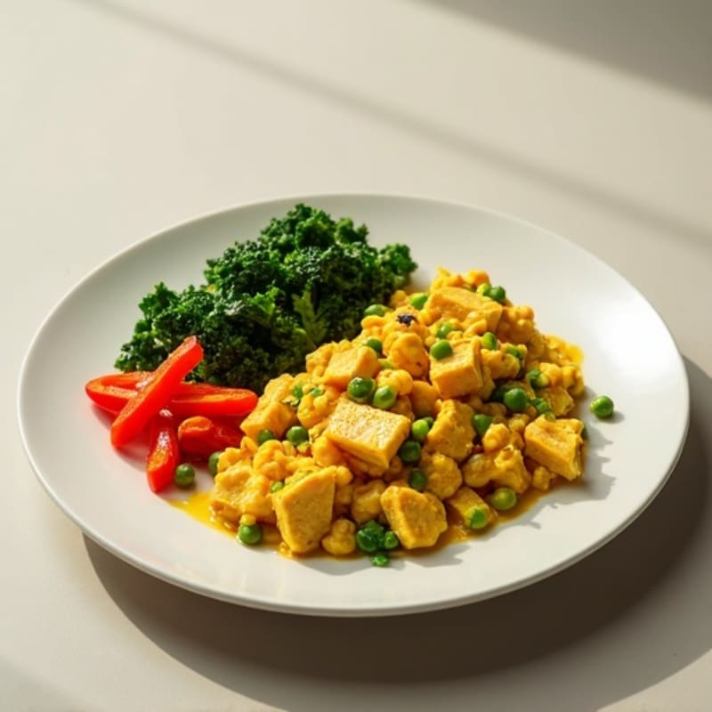 Creamy Turmeric Tofu Scramble with Sautéed Spinach and Bell Peppers