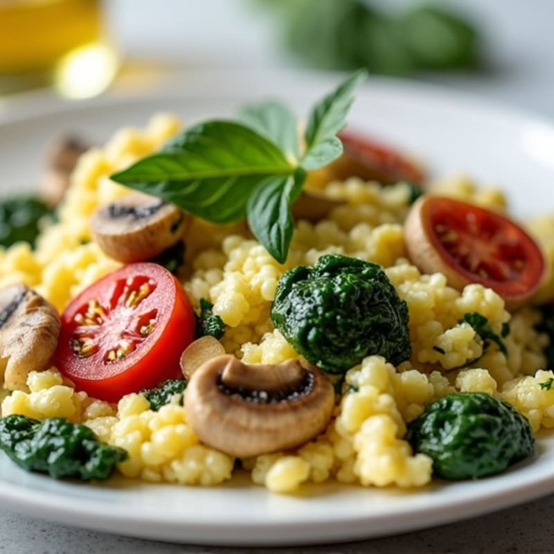 Egg White Spinach Scramble with Sautéed Mushrooms