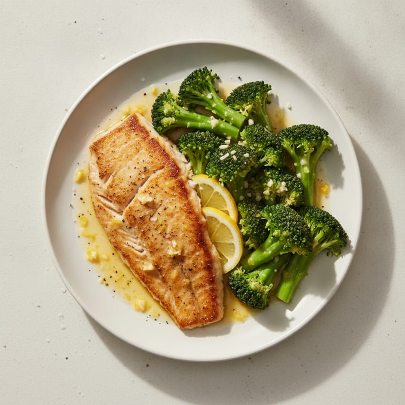 Seared Tilapia with Steamed Broccoli and Lemon