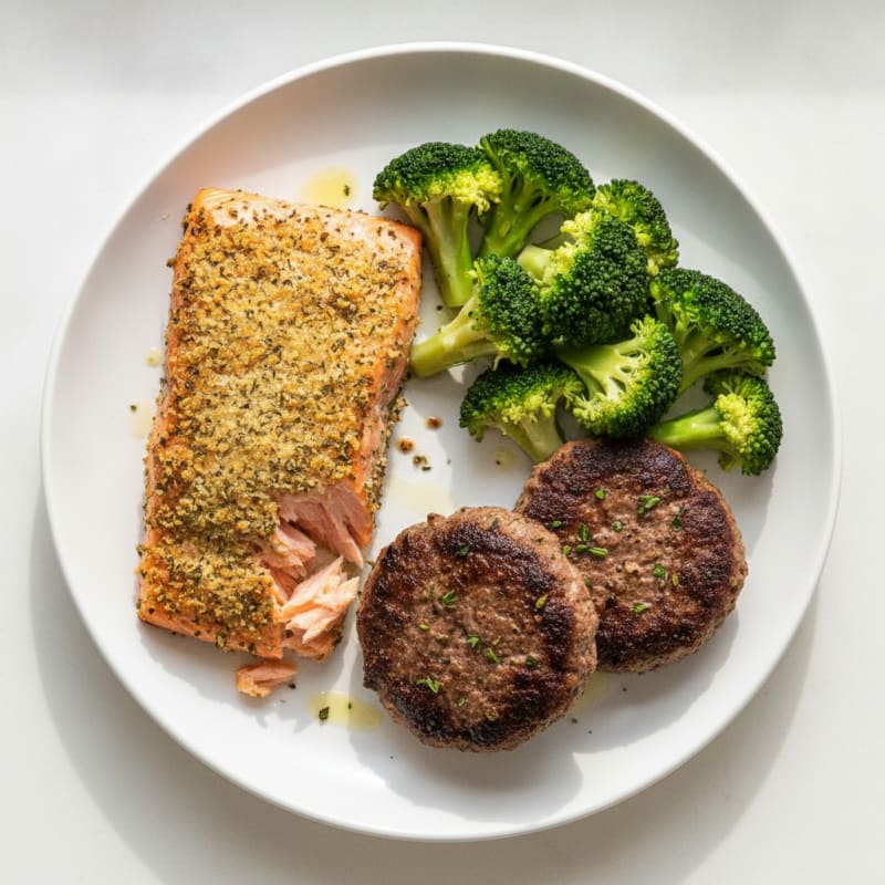 Herb-Crusted Salmon with Lean Ground Beef