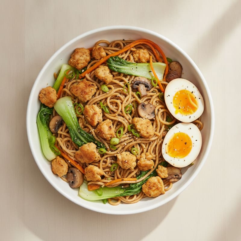 Ground Chicken Ramen with Sautéed Vegetables