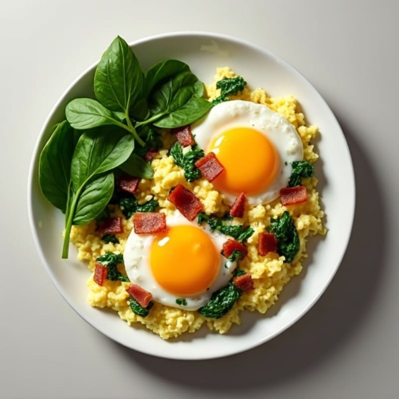 Cottage Cheese Egg Scramble with Spinach and Turkey Bacon