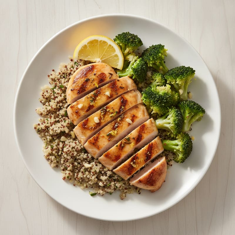 Grilled Chicken Breast with Quinoa and Steamed Broccoli