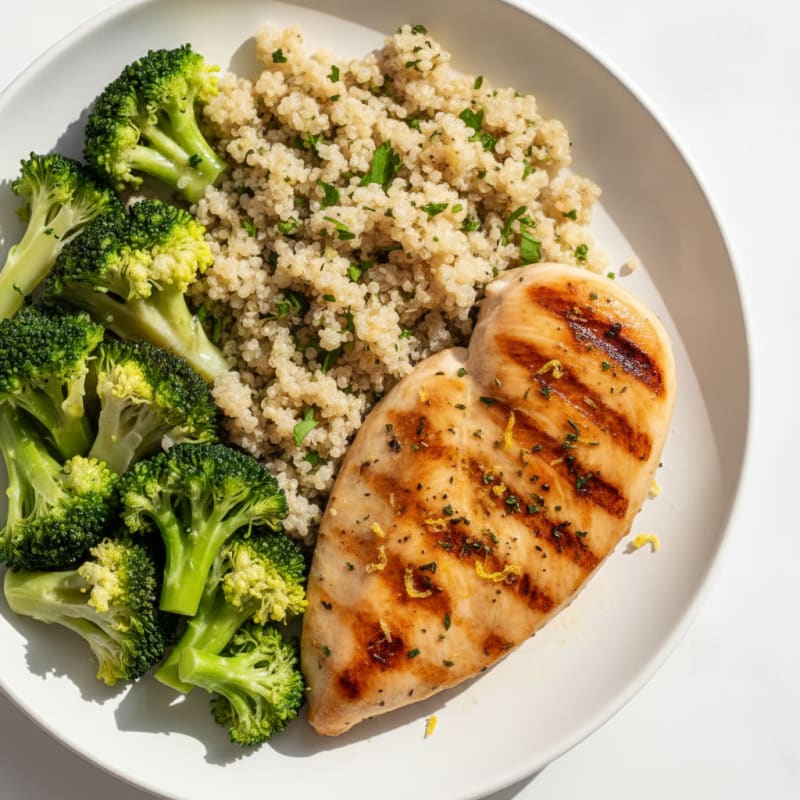 Grilled Chicken Breast with Quinoa and Steamed Broccoli