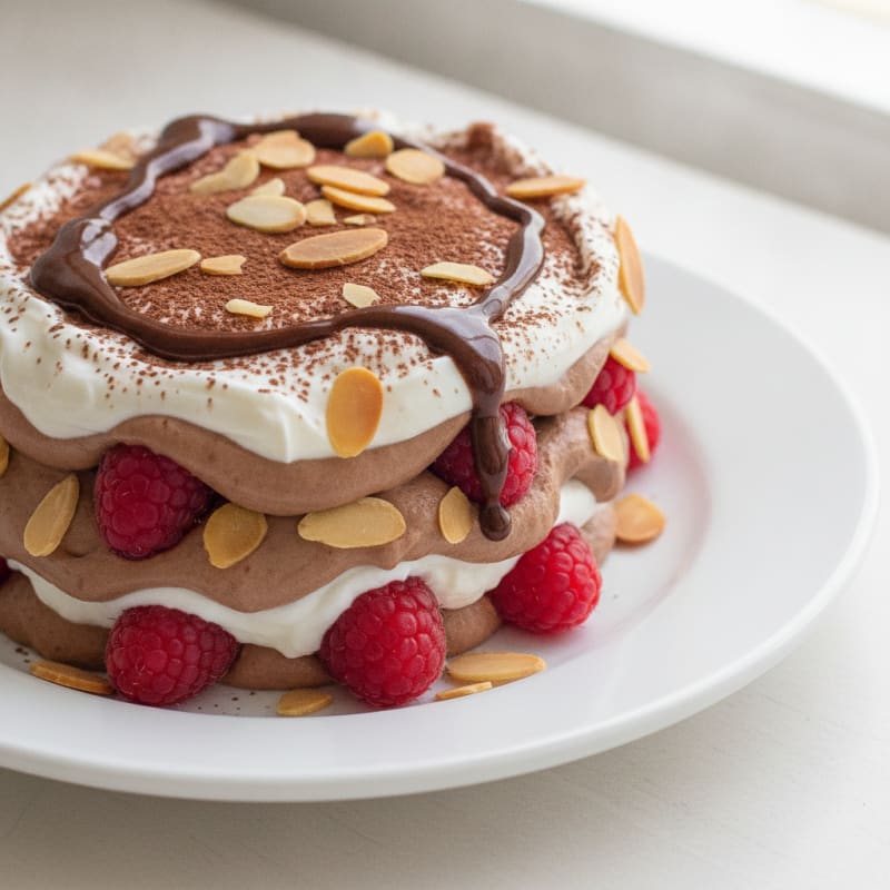 Chocolate Protein Greek Yogurt Parfait with Almonds