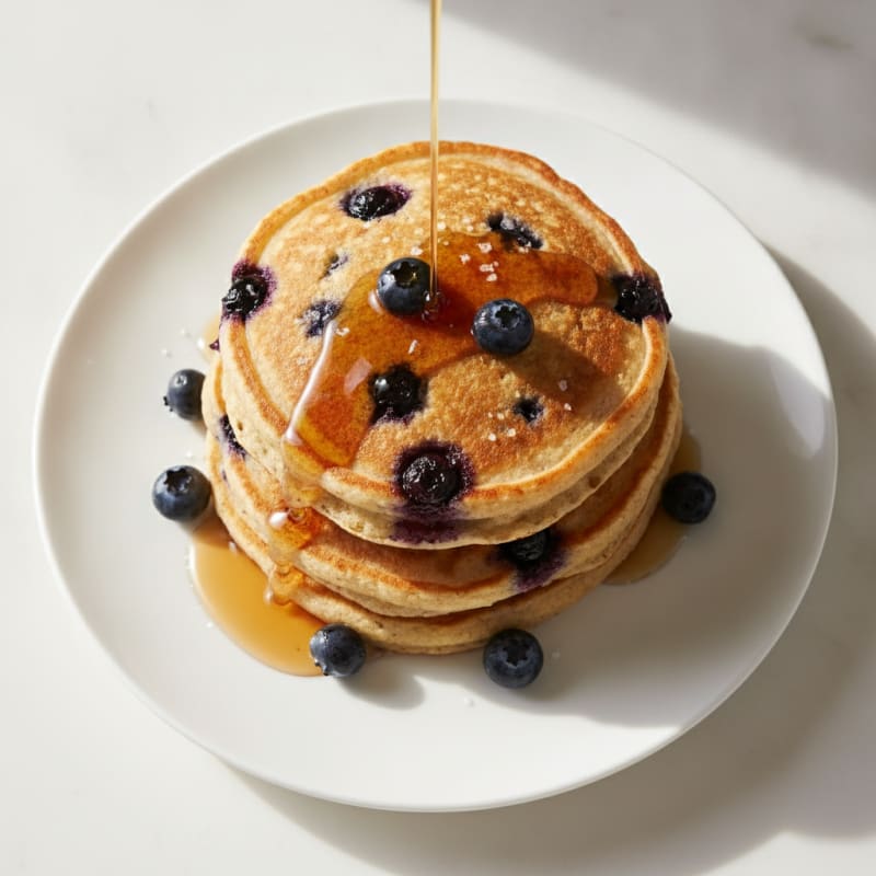 Blueberry Ricotta Pancakes with Maple Syrup