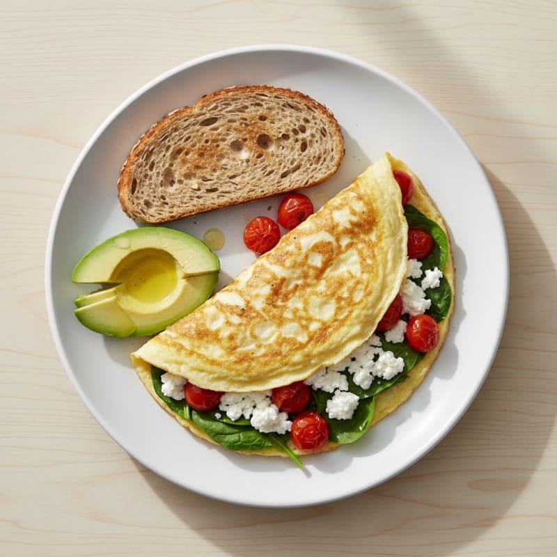 Egg White Spinach Omelet with Cottage Cheese and Cherry Tomatoes