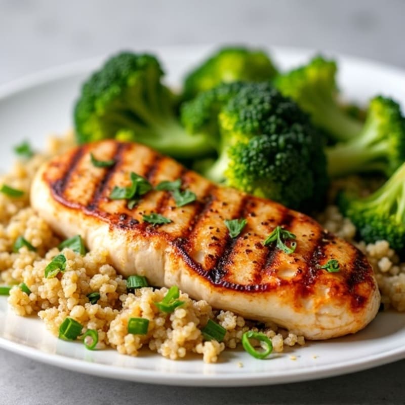 Grilled Chicken Breast with Quinoa and Roasted Broccoli